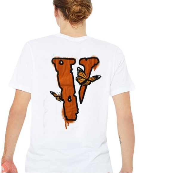 VLONE Shirts Mens Juice Wrld X Vlone Butterfly Tshirt White Legends